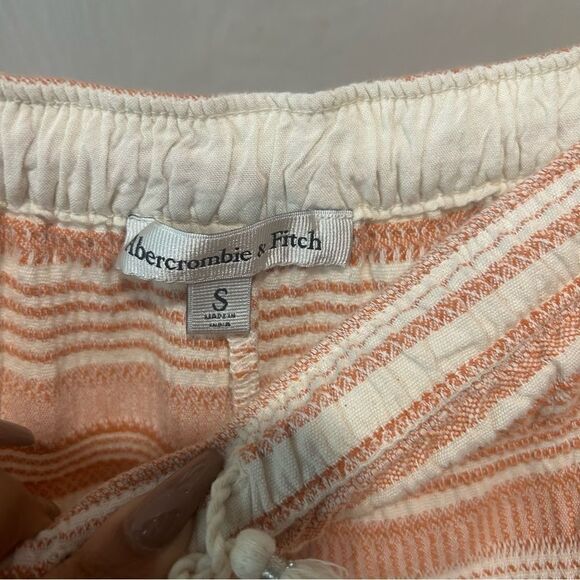 Abercrombie & Fitch Striped Cream Cotton Tassels Drawstring Shorts - Picture 4 of 9